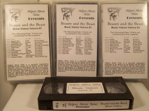 A videocassette labeled 'Helpers Above Tulsa presents: Beauty and the Beast Music Videos'