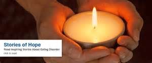 Cupped hands holding a chalice with the words "Stories of Hope: Read Inspiring stories about eating disorders"