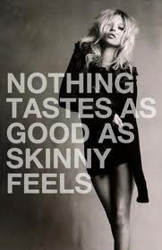 Image of Kate Moss with the words "Nothing tastes as good as skinny feels" in the background