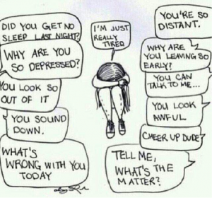 A girl sitting curled up with her head in her arms using stigma management instead of talking about her depression 