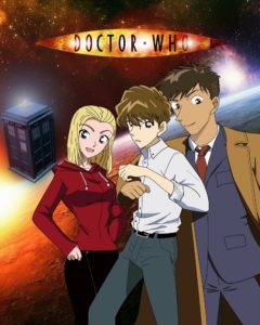 An animated fan fiction cover with three different characters( 2 males in nice clothing and one female in a red sweatshirt)