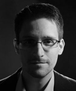 black and white headshot of Edward Snowden, a former CIA employee, who leaked classified information from the NSA in 2013