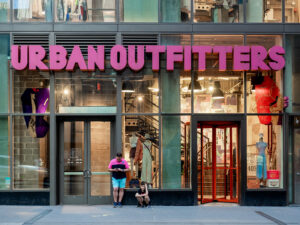 Manhattan Urban Outfitters storefront, pink letterface, photo by ajay_suresh
