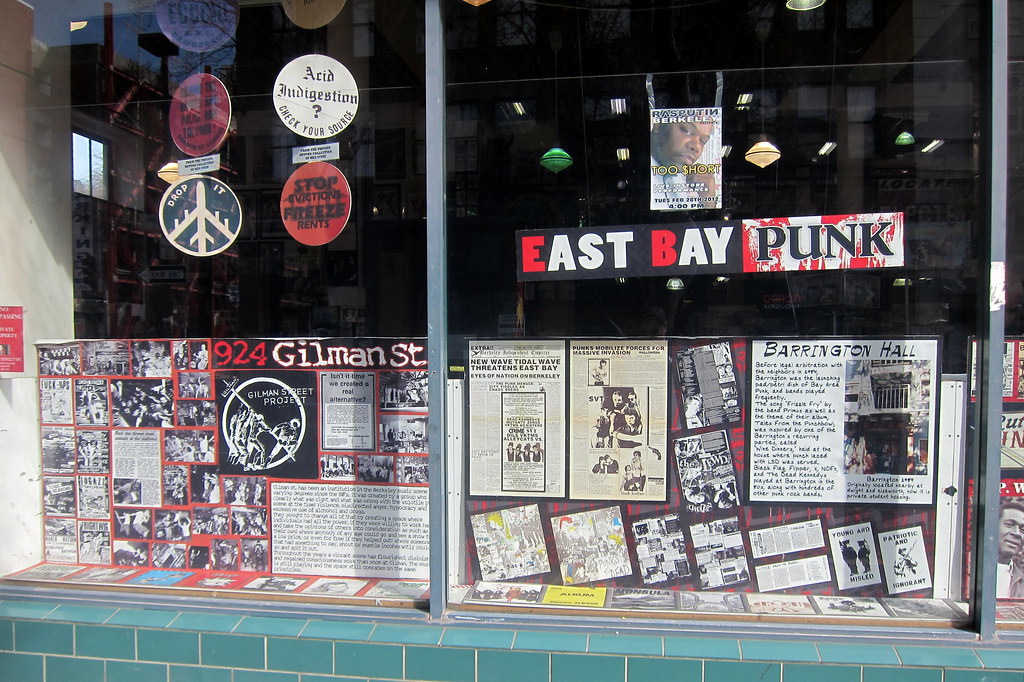 A punk storefront display at a music store.