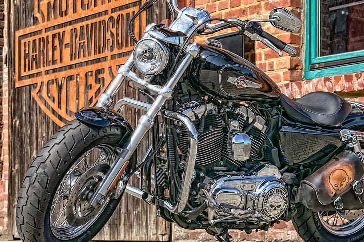 A Harley-Davidson motorcycle parked.